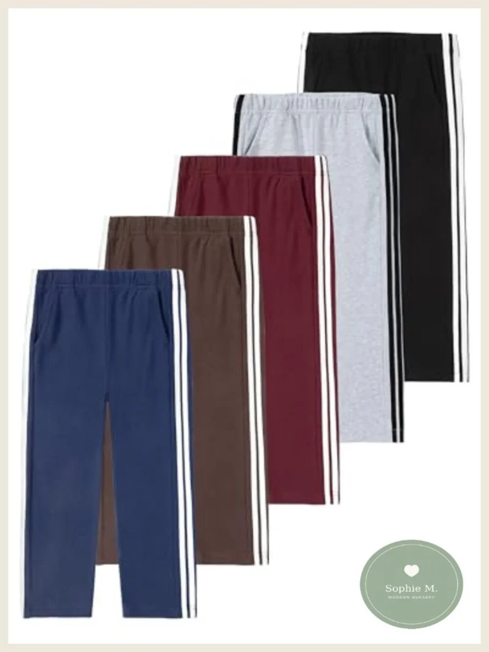 Toddler Boys Cotton Sweatpants with Side Stripes, Straight Leg, Elastic Waist